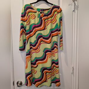 Kaari Blue Colorful Abstract Midi Dress | Size Small